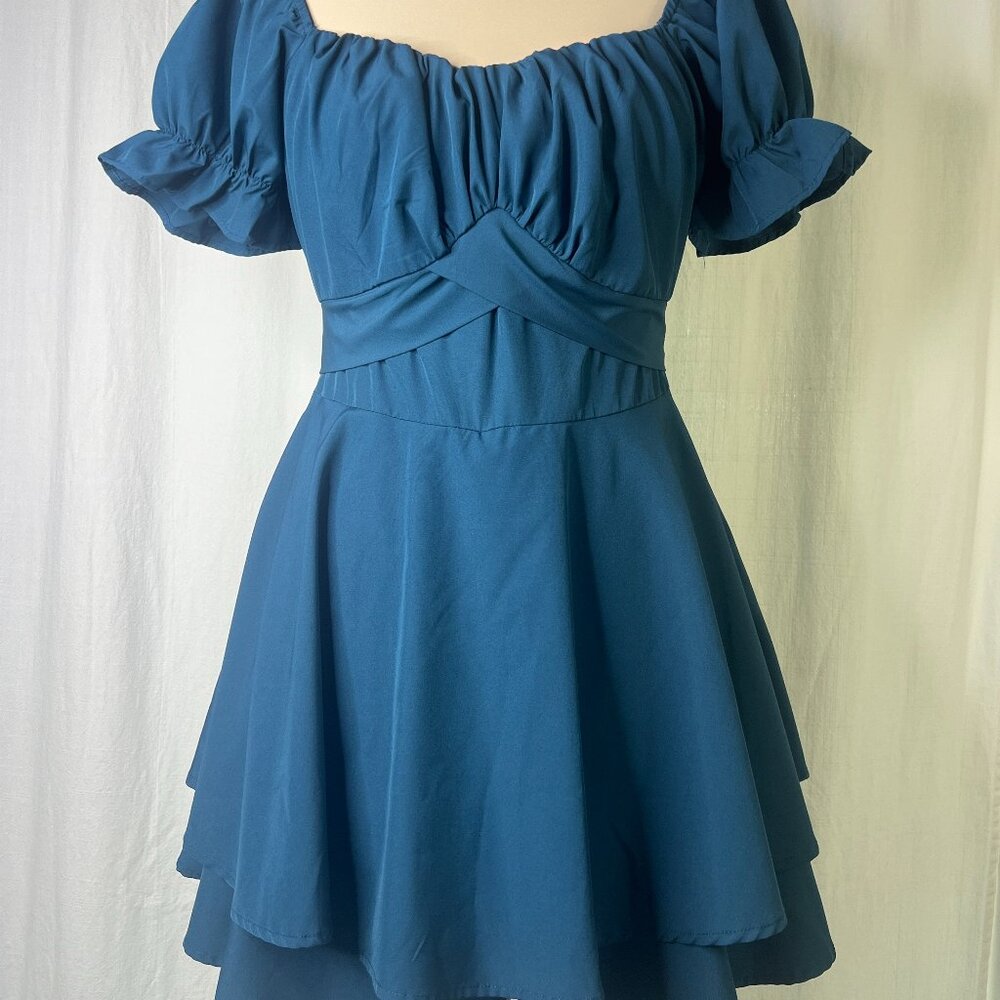 LYANER Off Shoulder Wrap Tie Up Back Ruffle Short Sleeve Romper Jumper Size XL